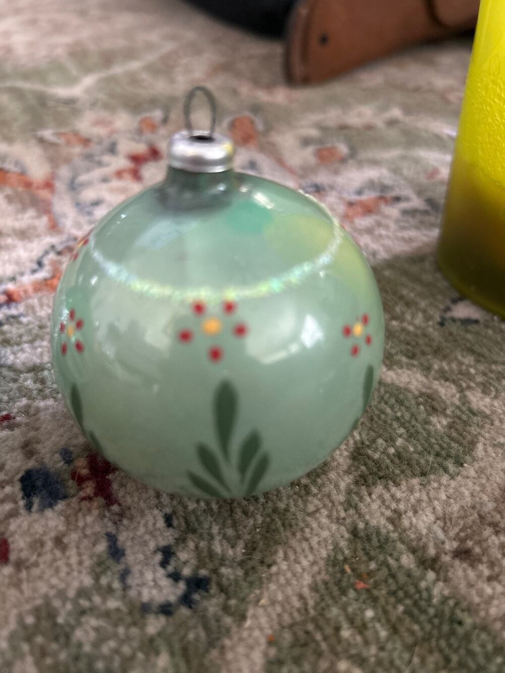Vintage MCM Glass Christmas Ornaments Lot of 6 Hand Painted including 1 Columbia